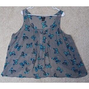Torrid Women's Gray Tank Top Blue Butterfly Button Up Size 1x Butterflies XL